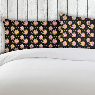 Gold Retro Disco Ball Mirrorball Black Pillowcase