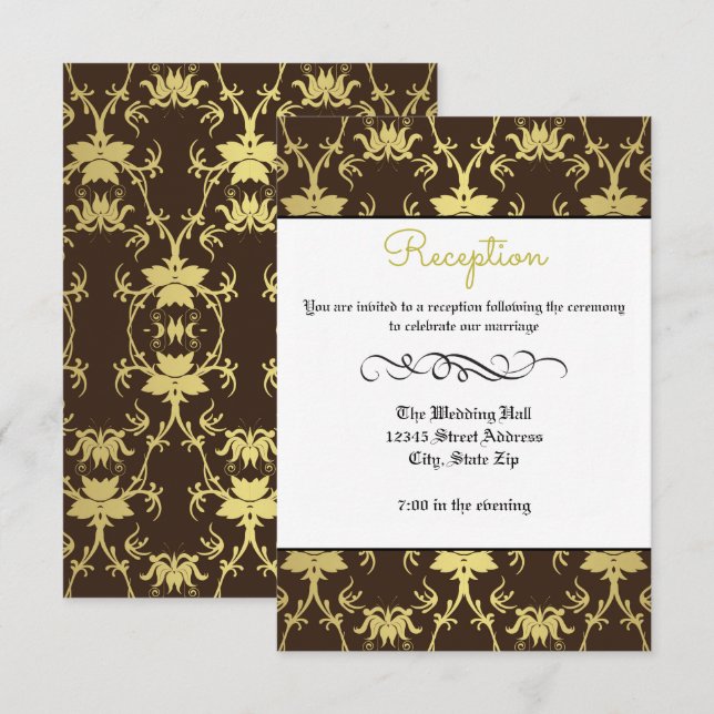 Gold Retro Formal Flourish -Reception Invitation (Front/Back)