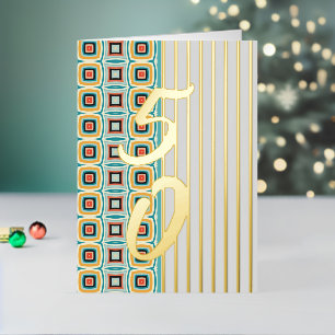 Gold retro squares stripes Pattern Foil Holiday Card
