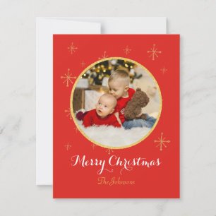Gold Retro Starburst Circle Photo Christmas Holiday Card