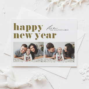 Gold Retro Typography Photo Happy New Year Holiday Card