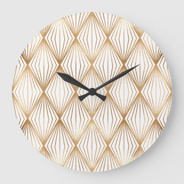 Gold rhombus tiles, geometric pattern. large clock (Front)