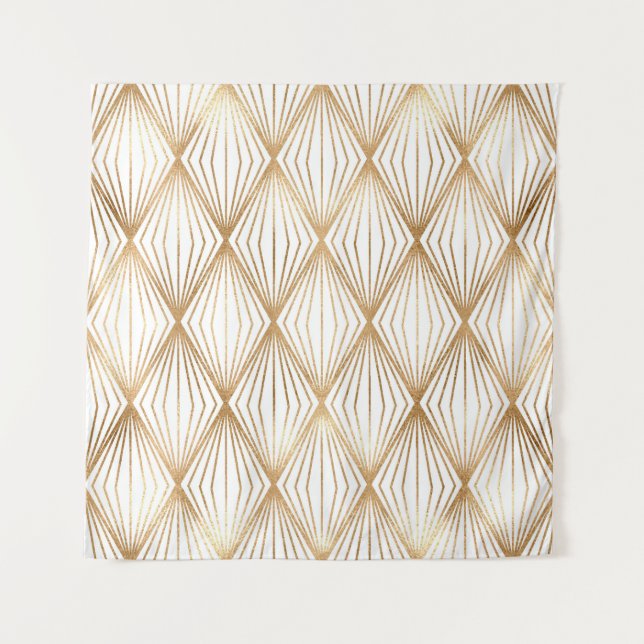 Gold rhombus tiles, geometric pattern. tapestry (Front)