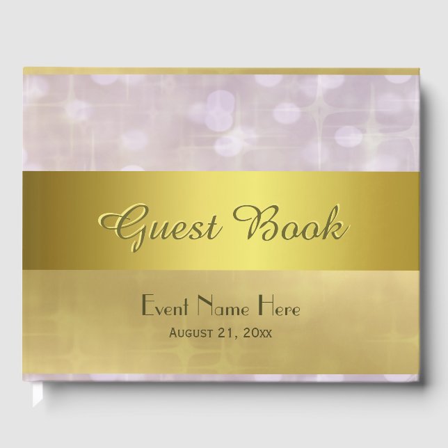Gold Ribbon and Bokeh Lights Guest Book (Front)