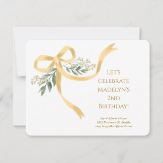 Gold Ribbon Bow Birthday Party Invitation