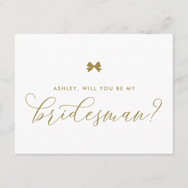 Gold Ribbon Bow Serez-Vous Ma Carte Bridesman (Devant)