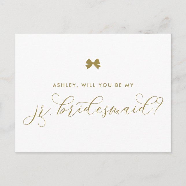 Gold Ribbon Bow Will You Be My Jr Bridesmaid Card (Front)