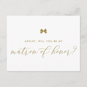 Gold Ribbon Bow Will You Be My Matron of Honour Postcard