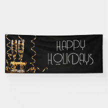 Gold Ribbon Champagne Happy Holidays