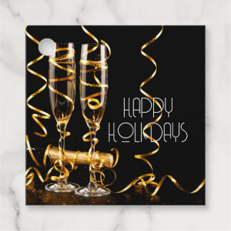 Gold Ribbon Champagne Happy Holidays Favour Tags