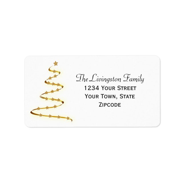 Gold Ribbon Christmas Tree Holiday Return Address Label (Front)