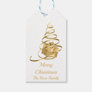 Gold Ribbon Christmas Tree Present Gift Tag
