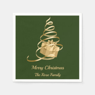 Gold Ribbon Christmas Tree Present Napkin