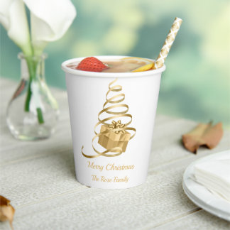 Gold Ribbon Christmas Tree Present Paper Cups