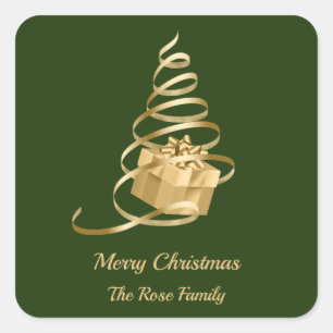 Gold Ribbon Christmas Tree Present Sticker