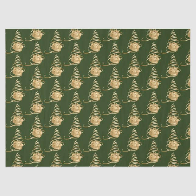 Gold Ribbon Christmas Tree Present Tissue Paper (Front)