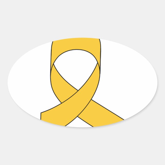 Gold Ribbon Drawing Oval Sticker (Front)