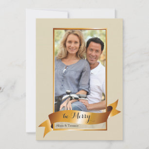 Gold Ribbon Frame Photo Holiday Card