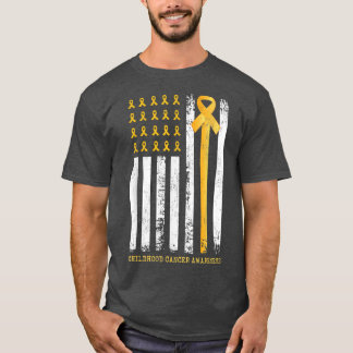 Gold Ribbon In A Flag Childhood Cancer Awareness  T-Shirt