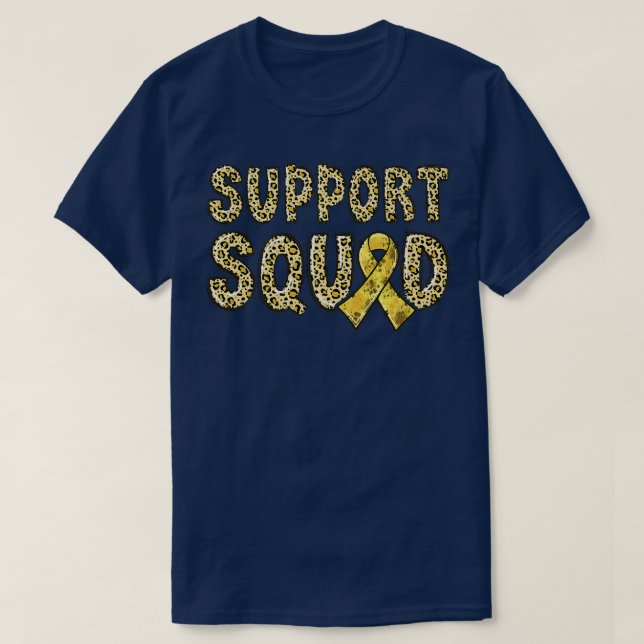 Gold Ribbon Leopard Print Support Squad Childhood  T-Shirt (Design Front)