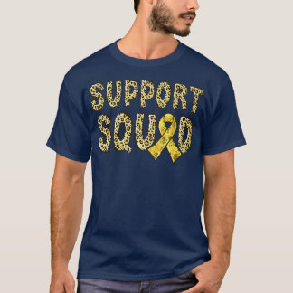 Gold Ribbon Leopard Print Support Squad Childhood  T-Shirt