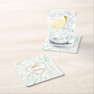 Gold Ribbon Mint Floral Joyful Christmas Holiday Square Paper Coaster