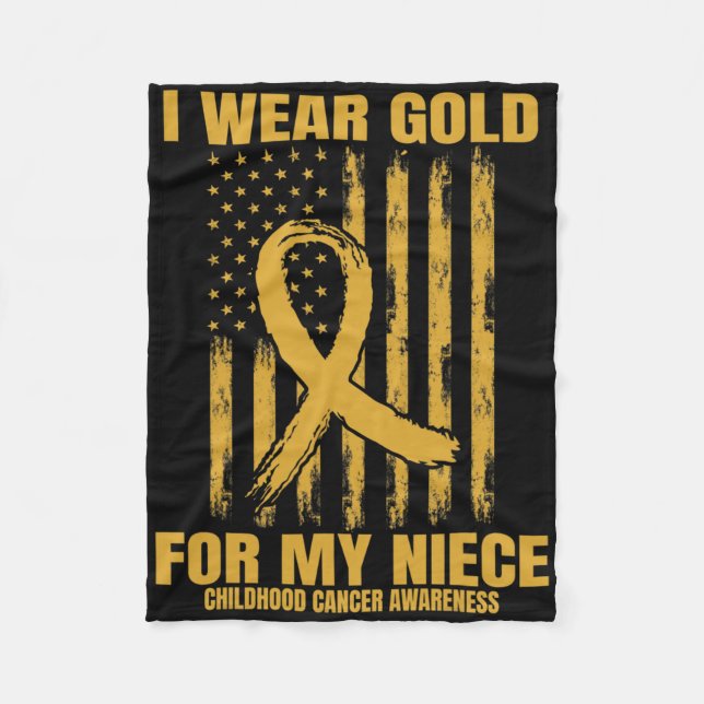 Gold Ribbon Niece Childhood Cancer Awareness Ameri Fleece Blanket (Front)