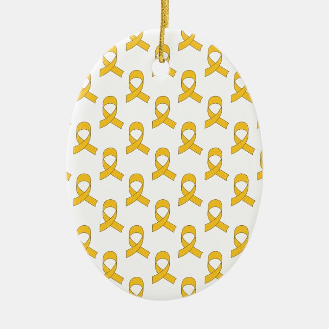 Gold Ribbon Pattern Ceramic Ornament (Front)