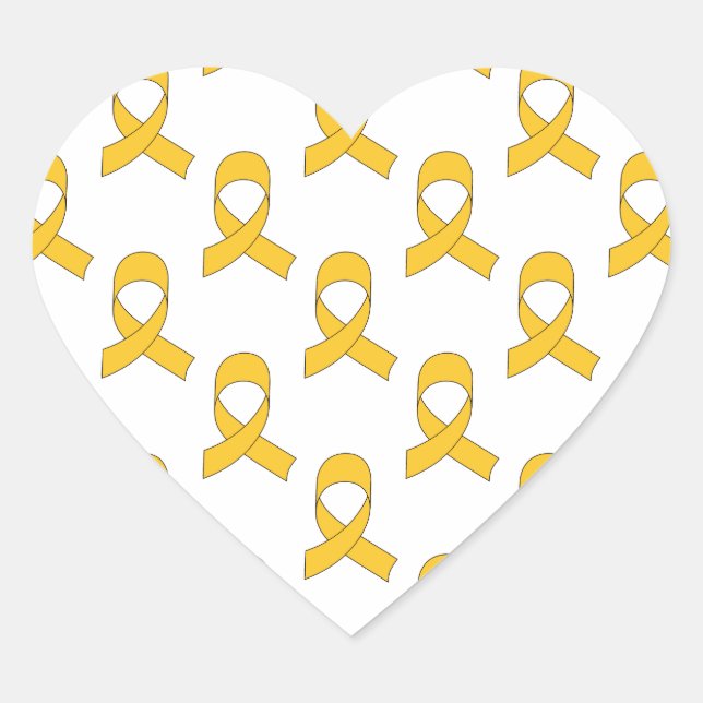 Gold Ribbon Pattern Heart Sticker (Front)