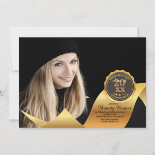 Gold Ribbon Photo Graduation Invitation
