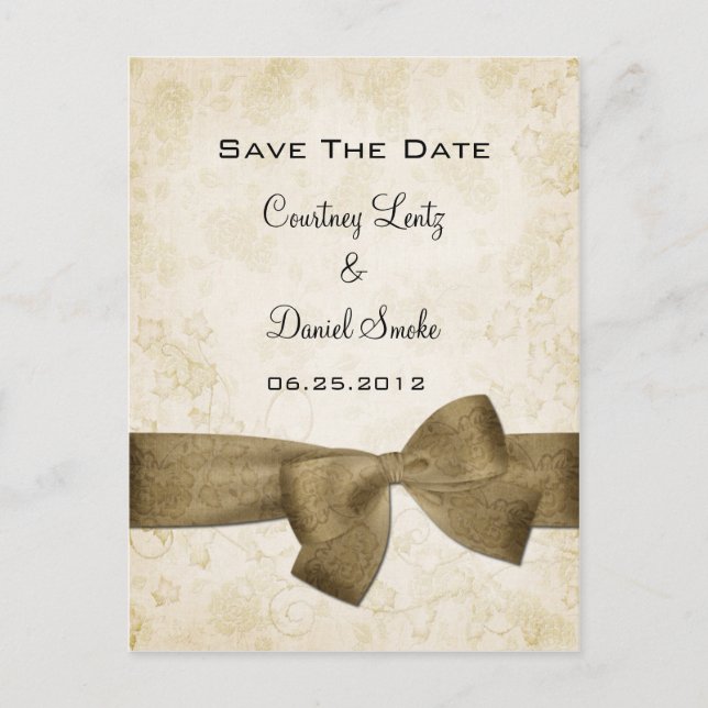 Gold Ribbon Save The Date Announcement Postcard (Front)