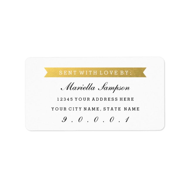 Gold Ribbon Sent to you From with Custom Address Label (Front)
