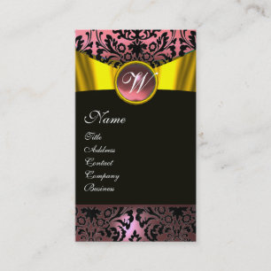 GOLD RIBBON YELLOW BLACK PINK  DAMASK MONOGRAM BUSINESS CARD