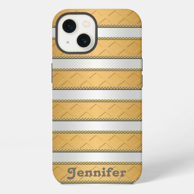 Gold Ribbons Stripes Personalized Art iPhone Case (Back)