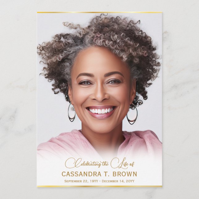 Gold Rim Photo Funeral Program (Front)