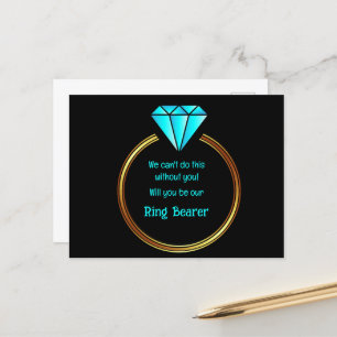 Gold Ring On A Black Background Announcement Postcard