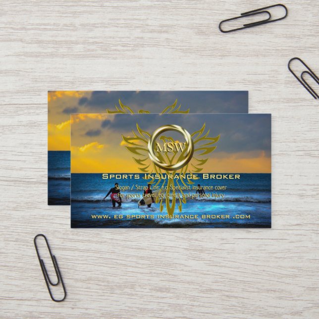 Gold Ring, Phoenix, Surfers, Insurance Broker Business Card (Front/Back In Situ)