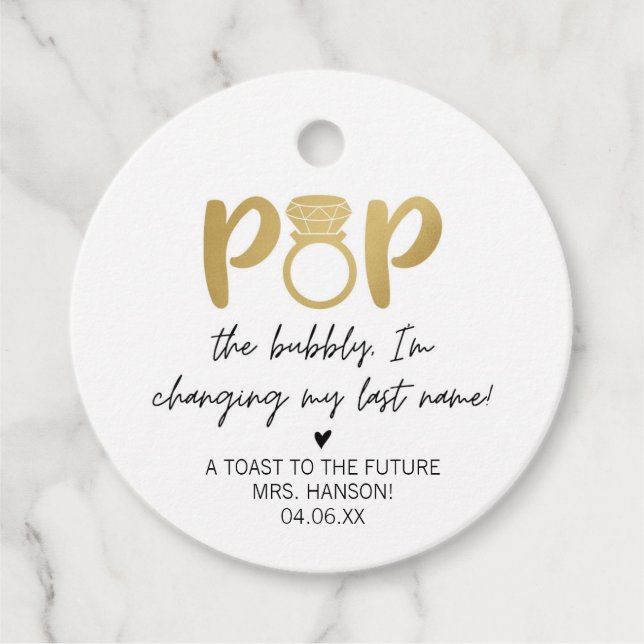 Gold Ring Pop The Bubbly Favour Tag (Front)