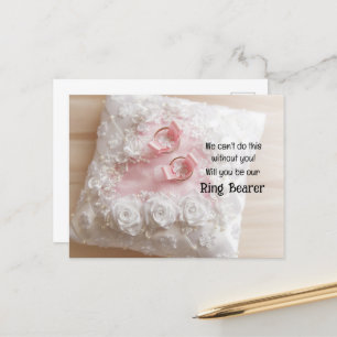 Gold Rings On A Satin Pillow Ring Bearer Announcement Postcard