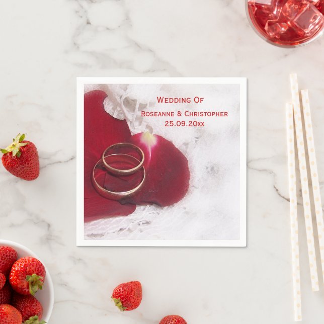 Gold Rings Rose Petals Wedding Napkin (Insitu)