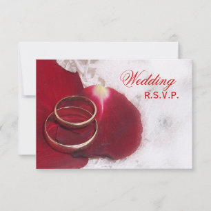 Gold Rings Rose Petals Wedding RSVP Card