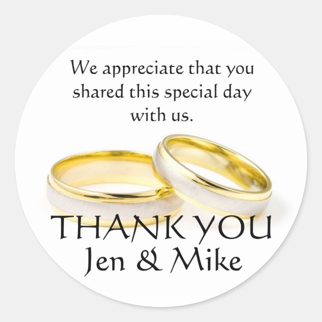 Gold Rings Thank You Wedding Favour Stickers (Front)