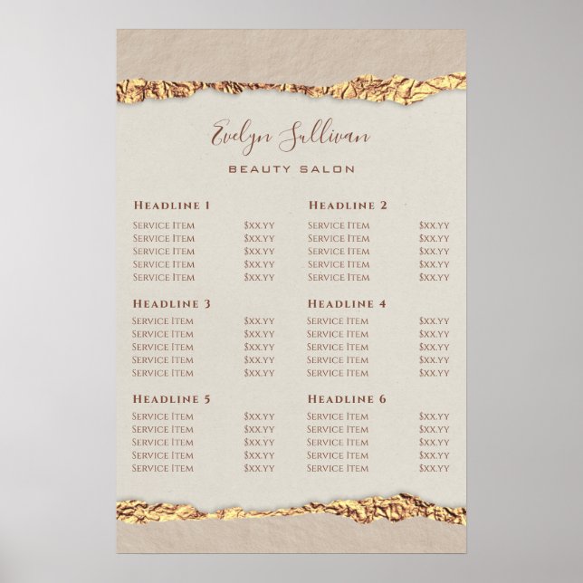 Gold Ripped Paper Price List Poster (Front)
