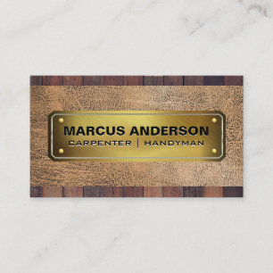 Gold Riveted Plate   Wood Leather Business Card