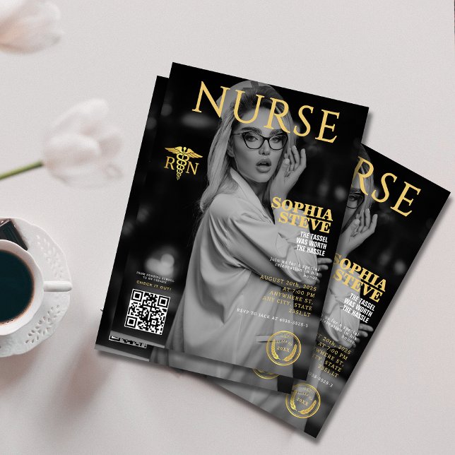 gold RN nursing magazine photo graduation qr code  Invitation (Creator Uploaded)