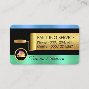 Gold Roller Brush Paints Blue Green Metalli Layers Business Card