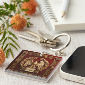 Gold Roman Imperial Eagle over Red No.4 Keychain