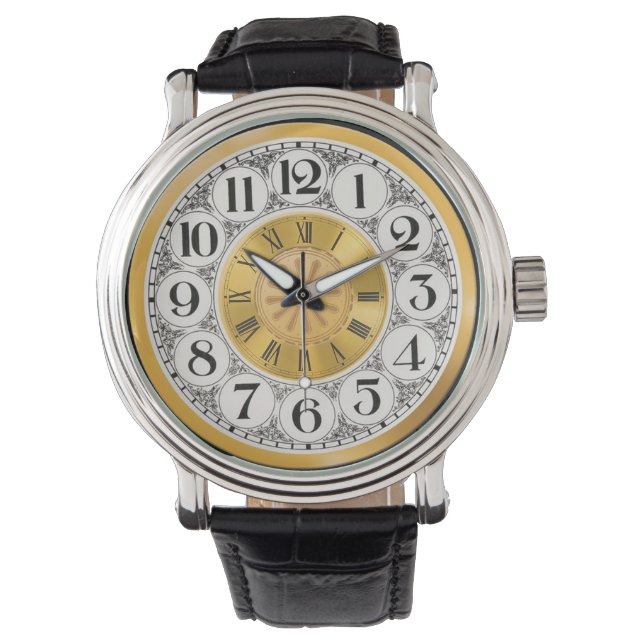 Gold Roman numeral chic watch face Art Deco (Front)