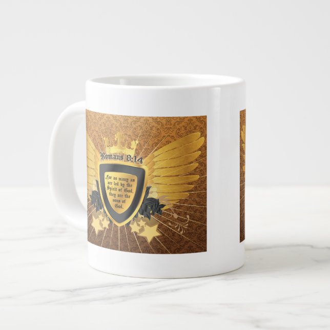 Gold Romans 8:14, Sons of God Large Coffee Mug (Front Left)