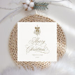 Gold Romantic Calligraphy Merry Christmas Holiday Napkin<br><div class="desc">This Christmas napkin features elegant and romantic swirly calligraphy lettering,  accented with a winter berry holly bouquet . For more advanced customization of this design,  please click the BLUE DESIGN TOOL BUTTON. Matching items are also available.</div>